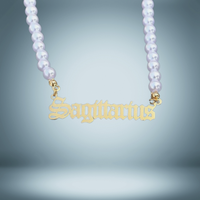 Sagittarius Zodiac Pearl Choker Necklace Gold Name