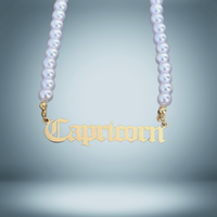 Capricorn Zodiac Pearl Choker Necklace Gold Name