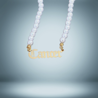 Cancer Zodiac Pearl Choker Necklace Gold Name