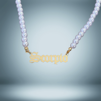 Scorpio Zodiac Pearl Choker Necklace Gold Name