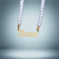 Aries Zodiac Pearl Choker Necklace Gold Name