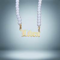 Libra Zodiac Pearl Choker Necklace Gold Name