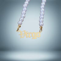 Virgo Zodiac Pearl Choker Necklace Gold Name