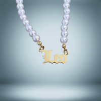 Leo Zodiac Pearl Choker Necklace Gold Name