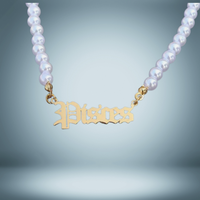 Pisces Zodiac Pearl Choker Necklace Gold Name